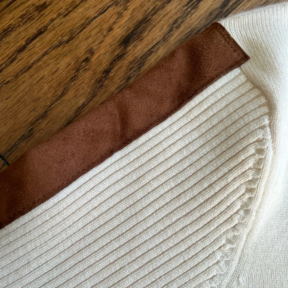 EVEREVE Cream Women's Sweater with suede trim - Picture 7 of 9